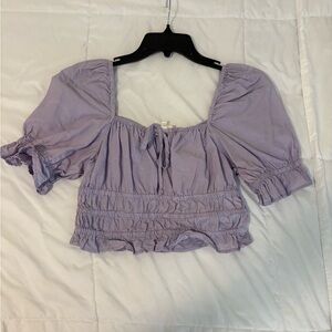 Dizzy Lavender Puff-Sleeve Smocked Crop Top